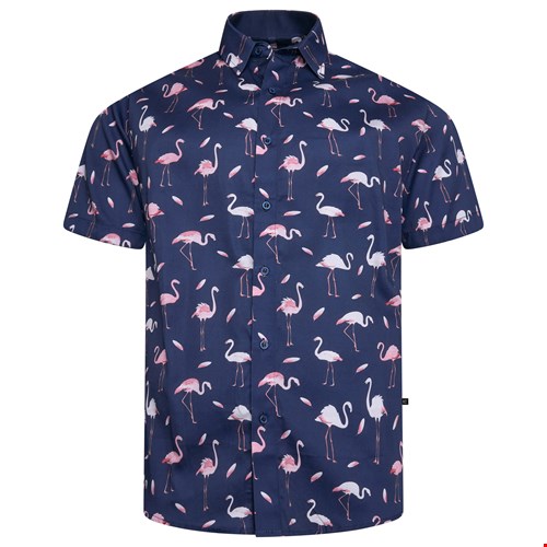 KAM Flamingo Print SS Shirt